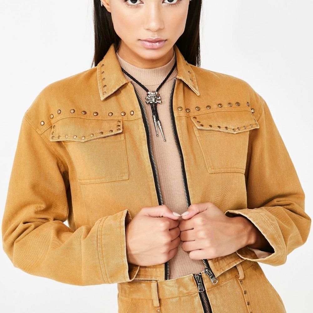 Sacred Hawk‎ Jacket Brown Studded Cropped Denim Size X-Small